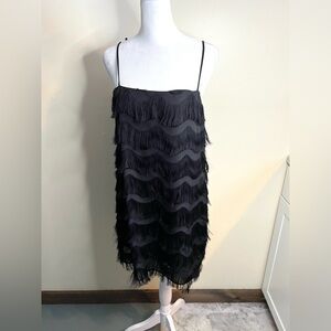 Zara Black Fringe Mini Shift Dress Party Cocktail Festival NWT